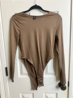 SHEIN Brown Long Sleeve Scoop Neck Bodysuit